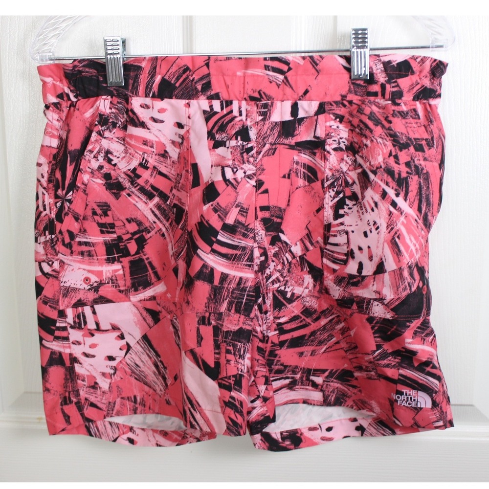 The North Face Womens Pink Black Abstract Print Athletic Hiking Shorts Size L